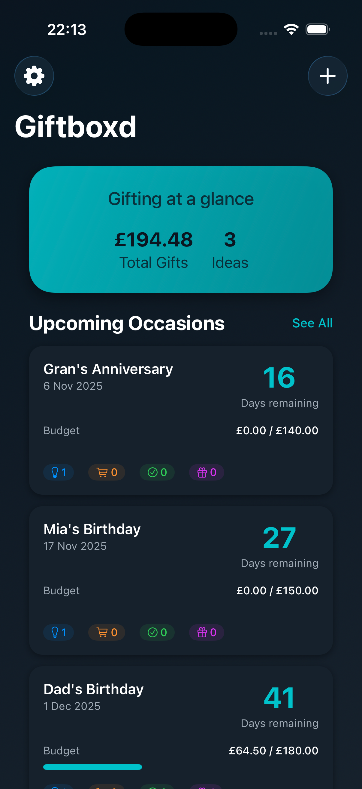 Giftboxd iPhone Dashboard