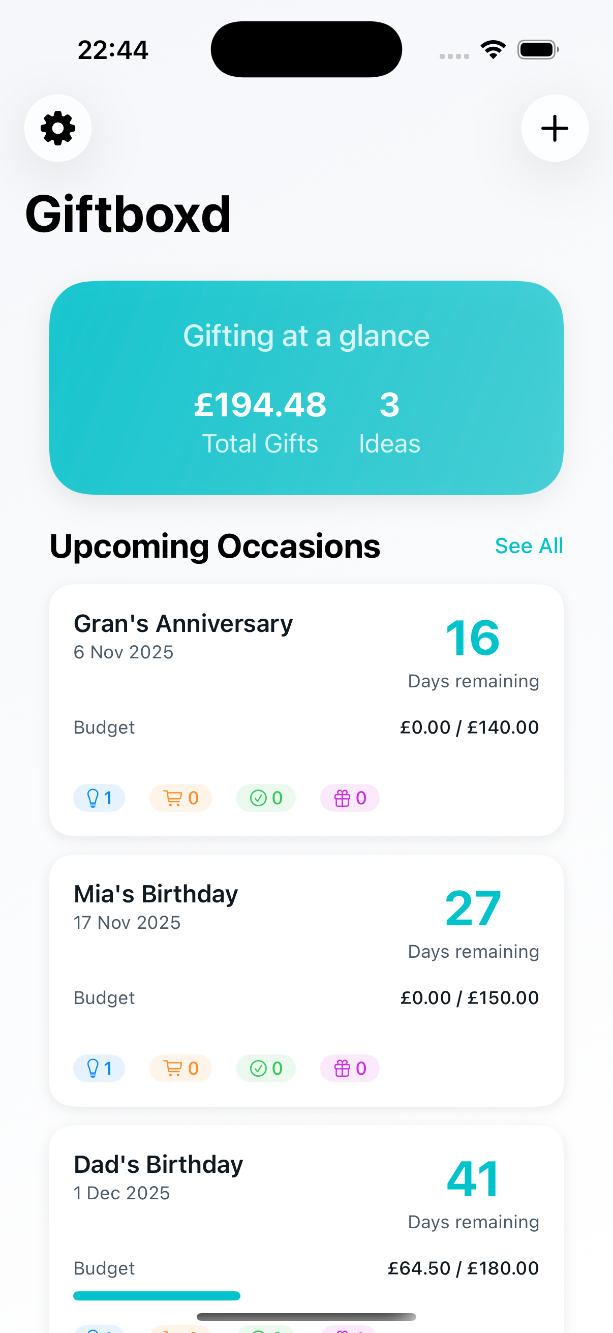 Giftboxd iPhone Dashboard